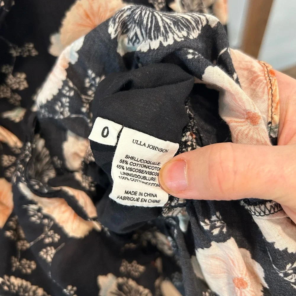 Ulla Johnson Black Puff-Sleeve Floral Tie-Front Top - Picture 3 of 3